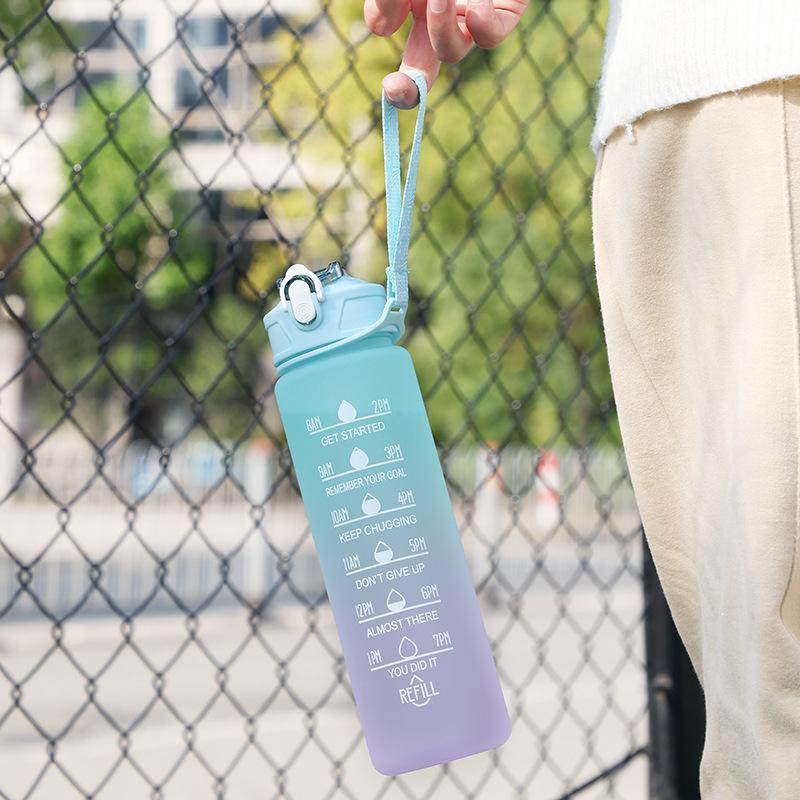 Water bottle gradual change color water cup girls high value space cup student scale straw cup sports kettle children's water bottle