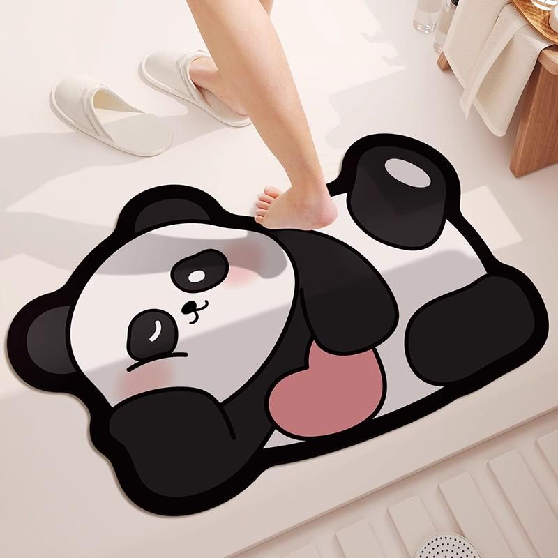 Cute Panda Diatom Mud Bathroom Cushion Toilet Shower Absorbent Foot Mat Toilet Door Quick Drying Mat