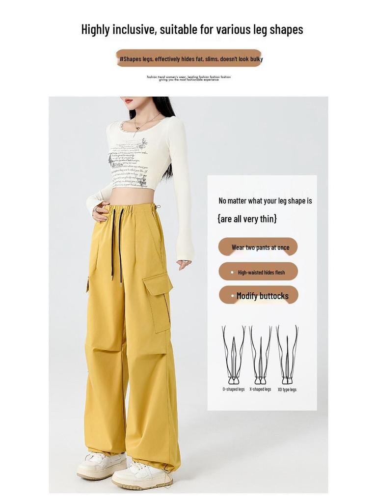 High Waist Wide Leg Paratrooper Pants - Casual Autumn Floor-Length Sportswear