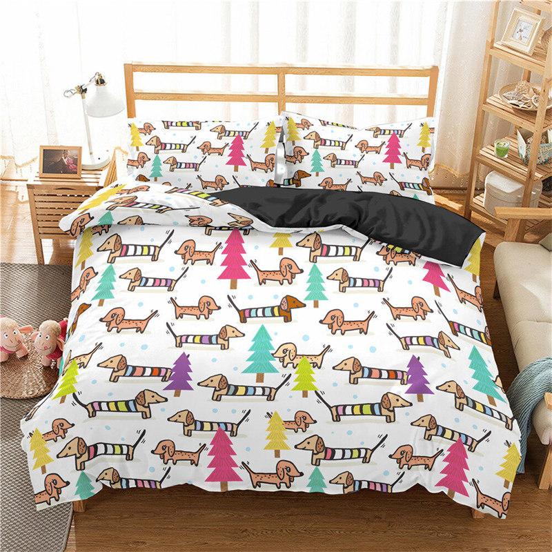 

Comforter Cartoon Dachshund Dog Cute Animals Queen Size Soft Microfiber Kawaii Puppy Bedding Set Comforter (quilt)-EU Single(135*200cm)3pcs