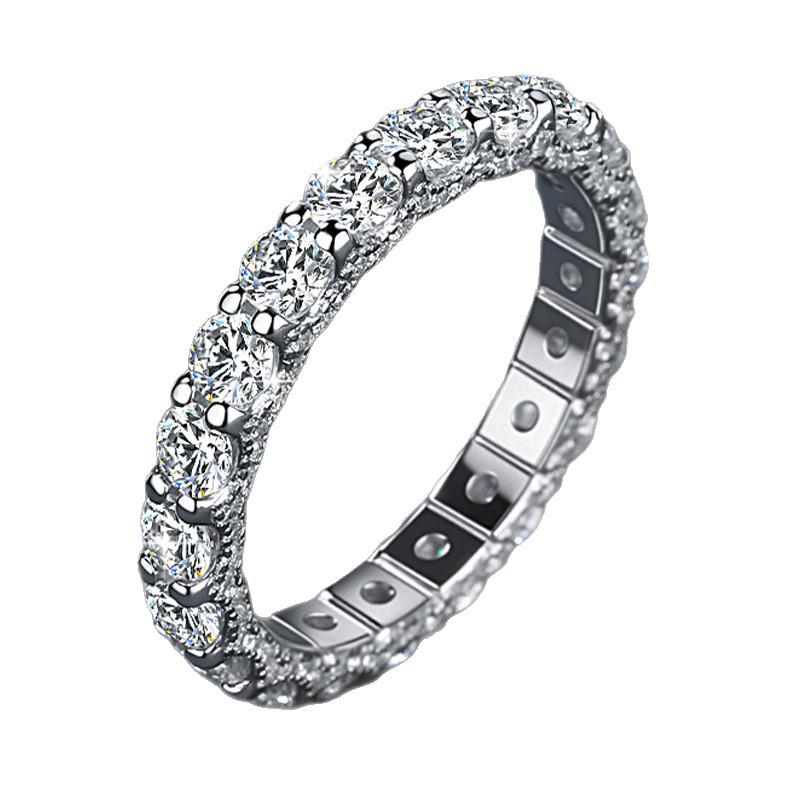 S925 Sterlingsilber Damen Moissanit Pavé Ring mit Diamantenreihe - Leichter Luxus Modering