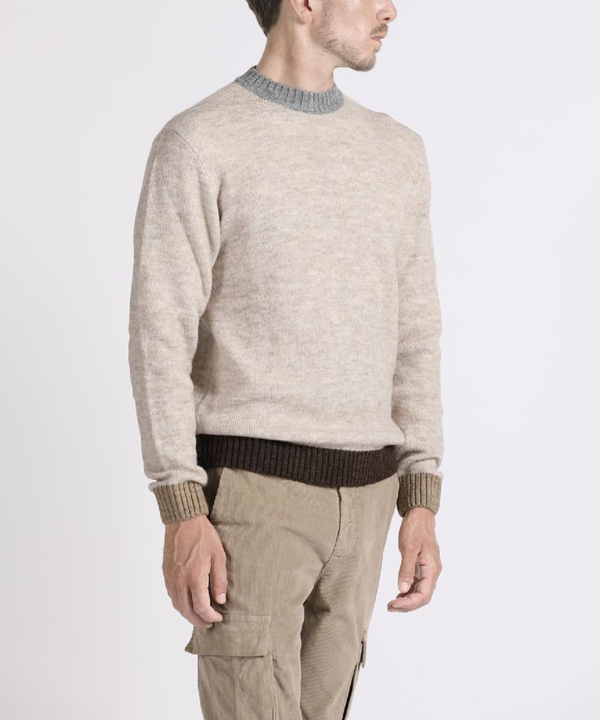 PANICALE Beige Color Block Crew Neck Knit