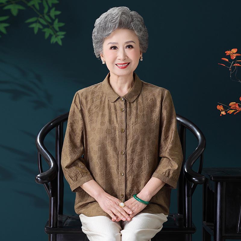 

Elderly Women s Summer Lapel Shirt, Seven-Sleeve Design 3XL (60-67.5 kg) зелений