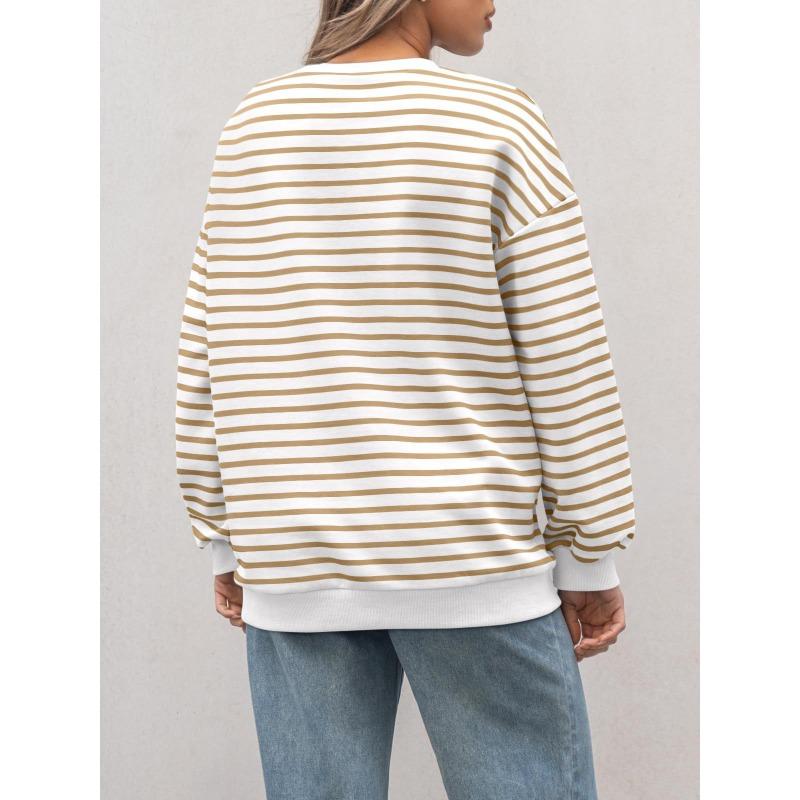 Women's Autumn/winter Striped Long-sleeved Crewneck Oversized Sweatshirt
