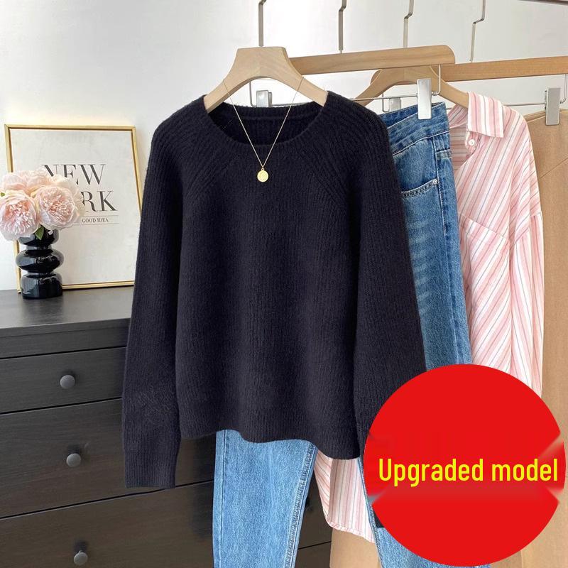 Damen Raglanärmel Rundhals Strickware - 2025 Herbst/Winter Layering Pullover, Lässiger Stil Top