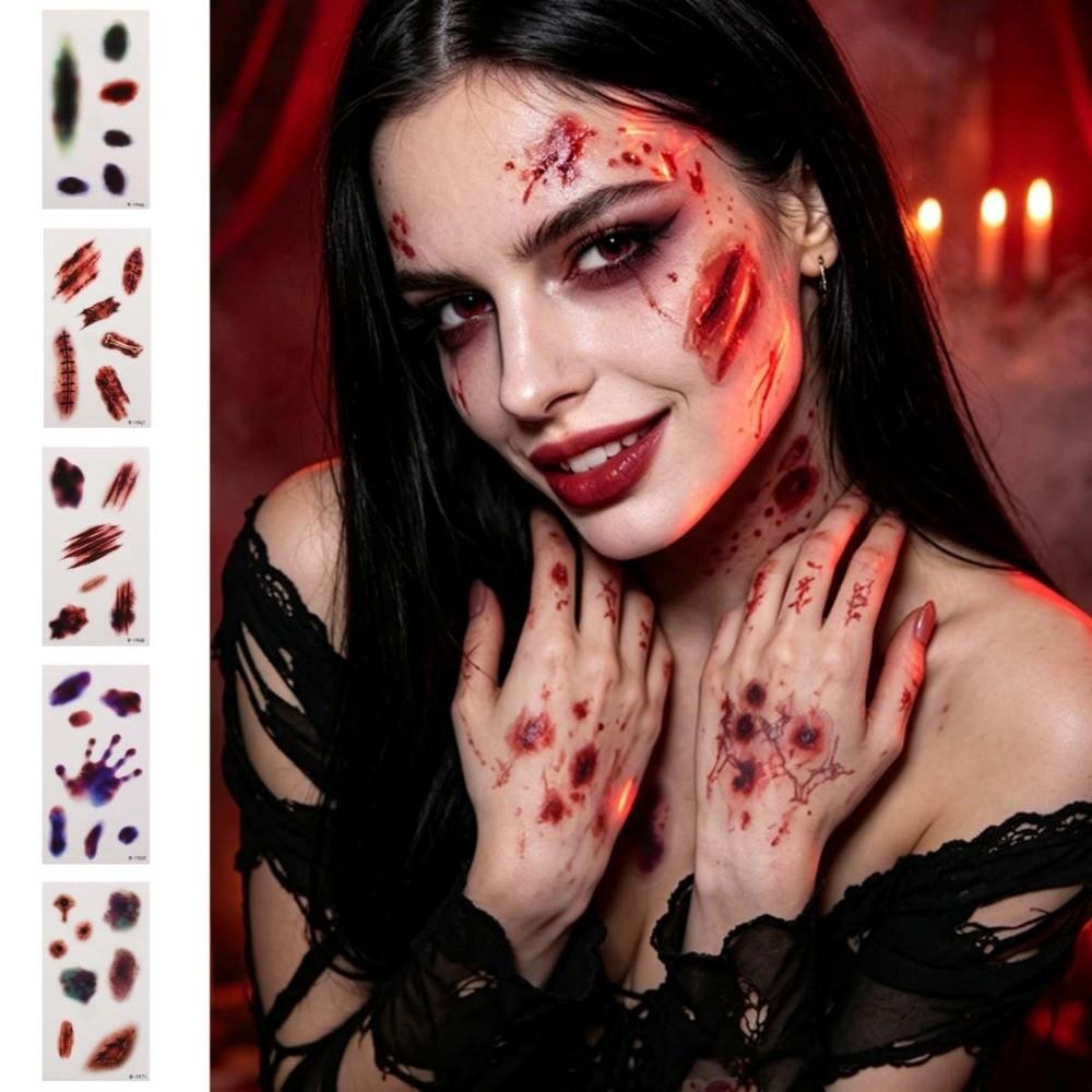 Zombie Cosplay Halloween Tattoo Stickers Bloody Makeup Body Art Scar Decals  Photo Props