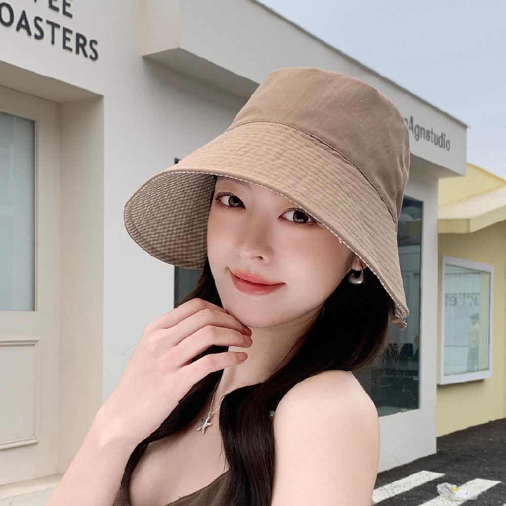 Double-Sided Fisherman Hat Wide Brim Bucket Cap Casual Sun Hat Women