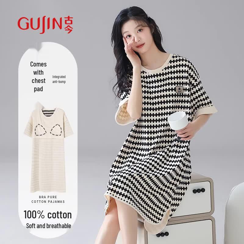 GUJIN Women s Pure Cotton Houndstooth Sleep Dress XL (120-140 catties)