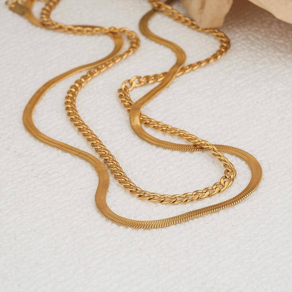 European Classic Snake Bone Necklace: Stainless Steel 18K Gold-Plated Double-Layer Chain for Women