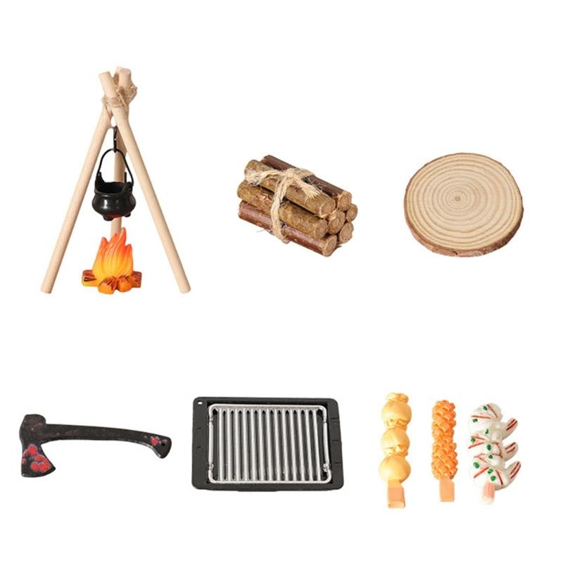 1/12 Miniature Camping Scene Set With Baking Pan For Doll House Outdoor Picnic Scene Accessories And Kids Roleplay Craft