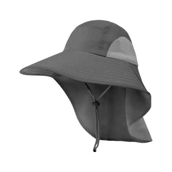 

Мужская уличная шляпа с крышкой на шею с большими полями, полая сетка, ветрозащитный ремешок на подбородок, солнцезащитный крем с защитой от ультрафиолета, отличная воздухопроницаемость, кепка для путешествий, кемпинга, рыбалки темно-серого