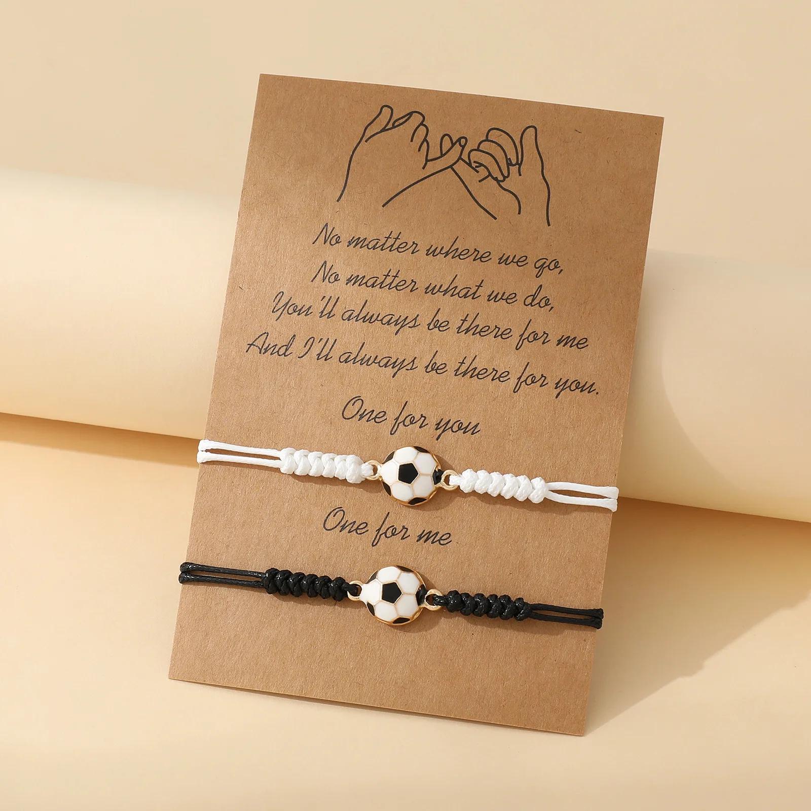 

2 шт. Модный футбольный набор браслетов для пары для женщин и мужчин, браслет-оберег с футбольным мячом на веревочке, цепочка-шнурок, браслет-обмотка, спортивные украшения для дружбы