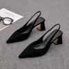 2025 summer fashion sandals new black bag head sandals women's pointed thick heel high heels women's fashion versatile temperament