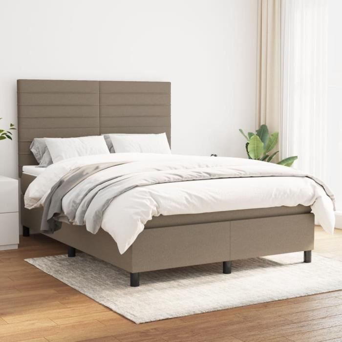 3141861 vidaXL Bed Base with Mattress Taupe 140x200 Cm Fabric