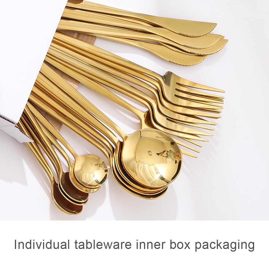 24Pcs Stainless Steel Cutlery Set Spoon Flatware Dishwasher Gold Present Knife Fork Box Portable Accessory Party