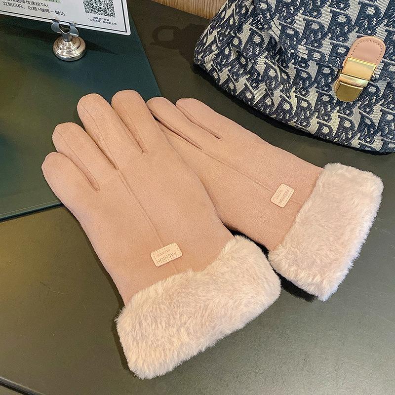 

Перчатки Женские Зимние для Верховой Езды Велоспорта Флисовые Утепленные Теплые Защищающие от Холодного Ветра Студенческие Зимние Замшевые Пятипалые One Size розовый