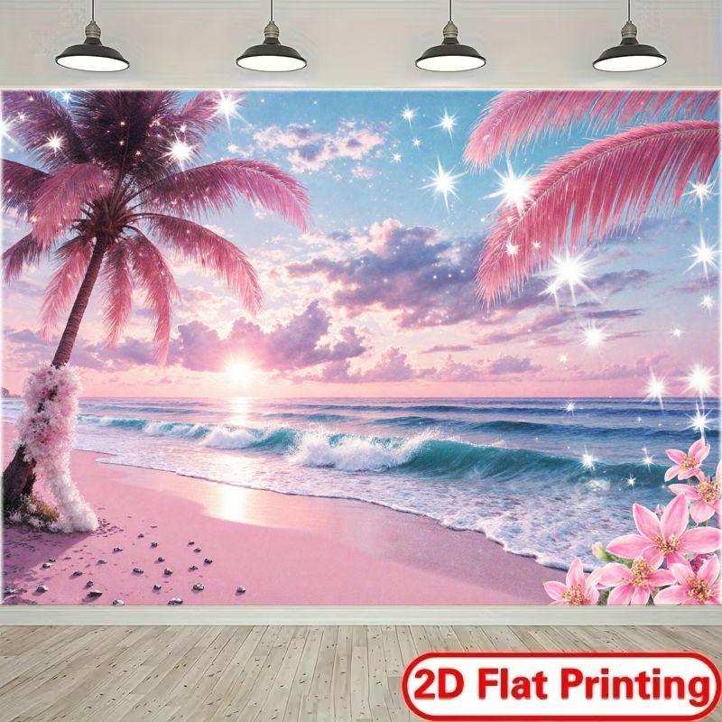 2D Flat Banner dreamy pink beach sunset background fabric with soft pink tones blending into a blue gradient. 100x150cm