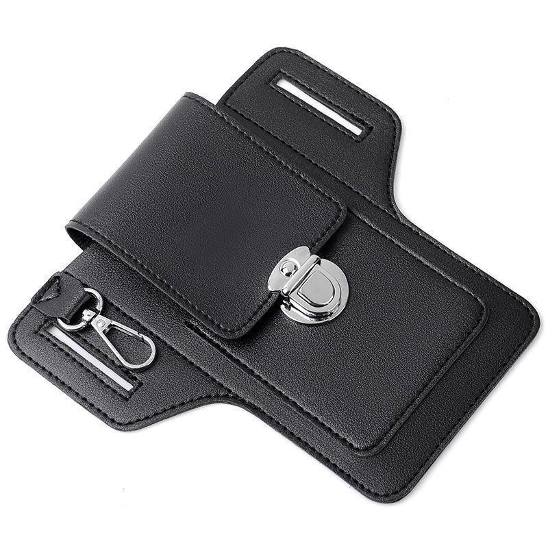 

Double-layer Leather Mobile Phone Waist Bag - Black Cardholder One Size чёрный