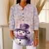 Women's Fashionable Button Collar Long-sleeved Christmas Print Pullover Top