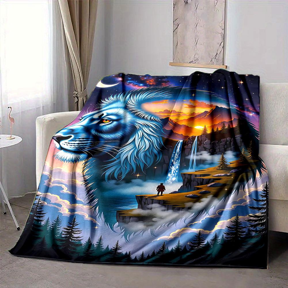 1pc Lion Fantasy Landscape Blanket Lightweight Blanket Throw Blanket For Sofa, Bed, Travel, Camping, Livingroom, Office, Couch, Chair yy251010008