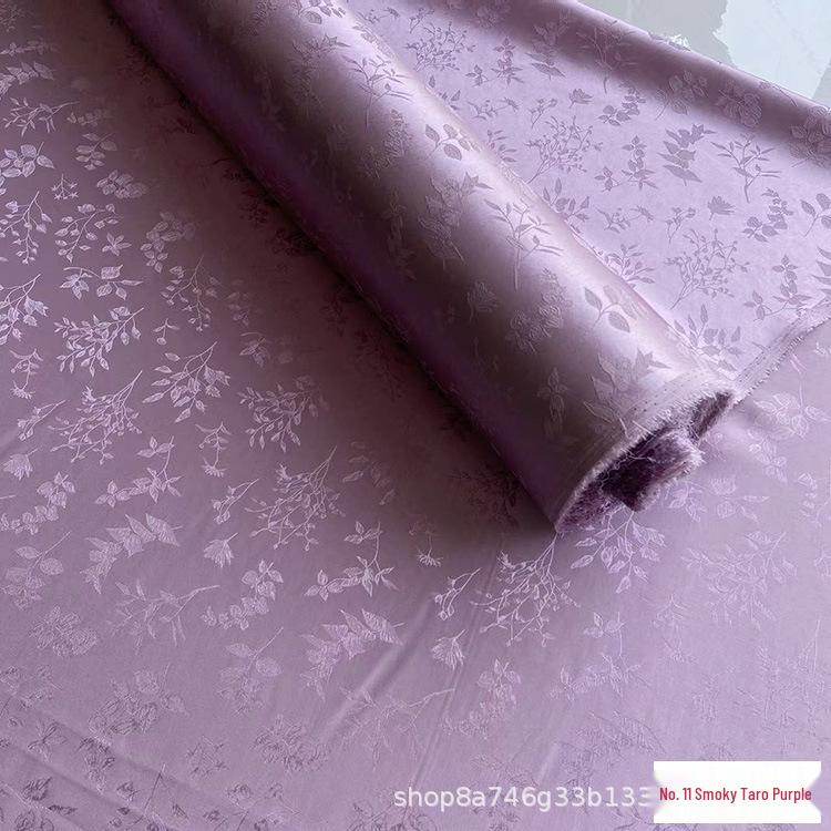 Golden Branch & Leaf Jacquard Sand-Wash Silk Fabric for Chinese Style Hanfu & Cheongsam Dresses