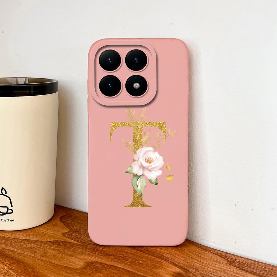 For Xiaomi 15T Pro 17 Pro Max Case Elegant Gold Letters Soft Liquid Silicone Anti Drop Phone Protective Back Cover For MI 15 T