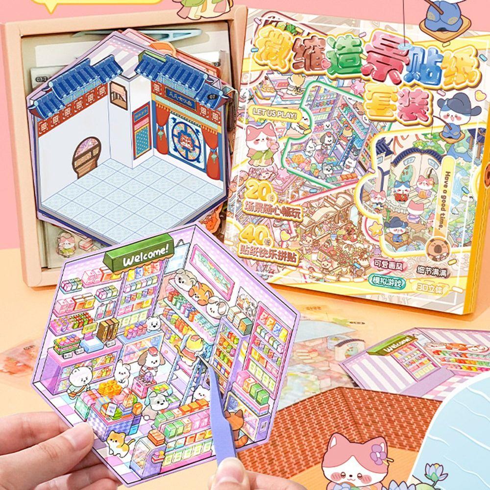 3D Miniature Scene 3D Stickers DIY Notebook Sticker Cartoon Landscape Sticker Book  Children Gift