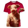 Camiseta gráfica de cerdo lindo impresa en 3D de tendencia para hombre Ropa Camiseta divertida Verano Casual Cuello redondo Manga corta Moda Tops de gimnasio