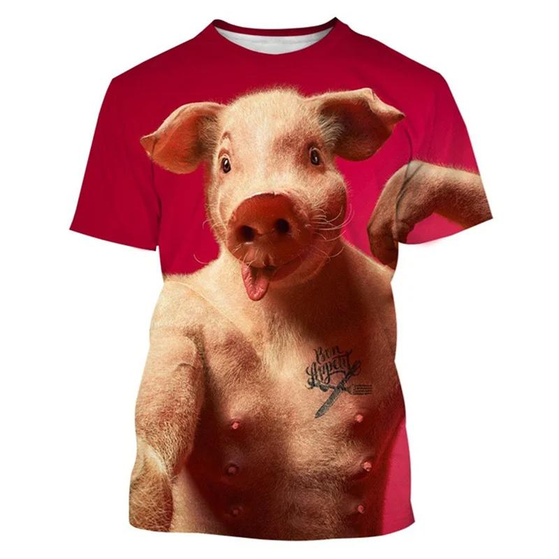 Camiseta gráfica de cerdo lindo impresa en 3D de tendencia para hombre Ropa Camiseta divertida Verano Casual Cuello redondo Manga corta Moda Tops de gimnasio