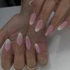 French Pink & White Gradient Glitter Fake Nails - Short, Pointed, Removable, Wearable Nail Tips