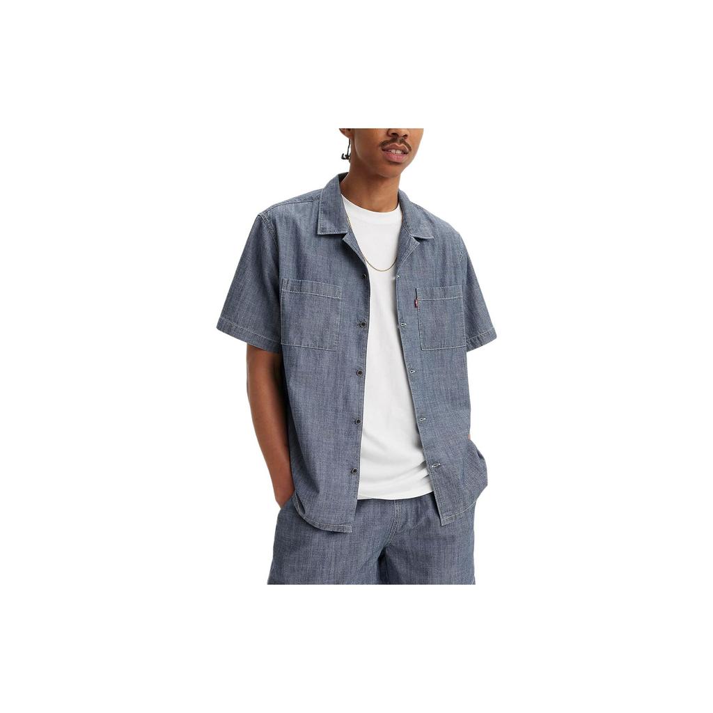 Levis Solid Color Comfortable Simple Short Sleeve Shirt Men Shirts Blue A8457-0008