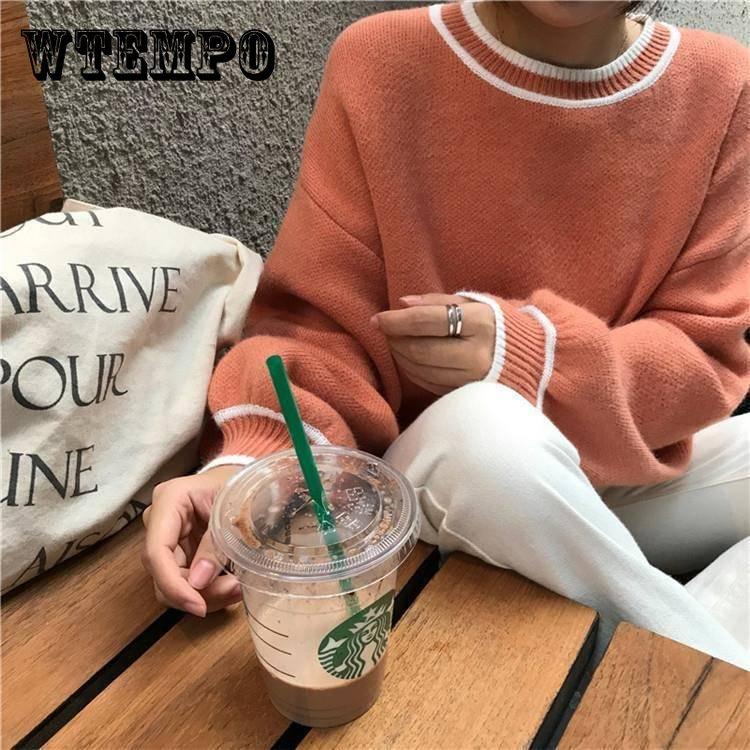 

Pofulove Свитер с длинными рукавами Женский фонарь Рукав Корейский Свободный Был тонкий свитер Пальто Осень Зима