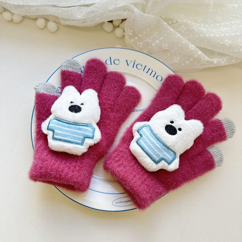 New Bear Children's Gloves Cute Cartoon High Value Warm and Cold-proof Finger Gloves Baby Plush Gloves