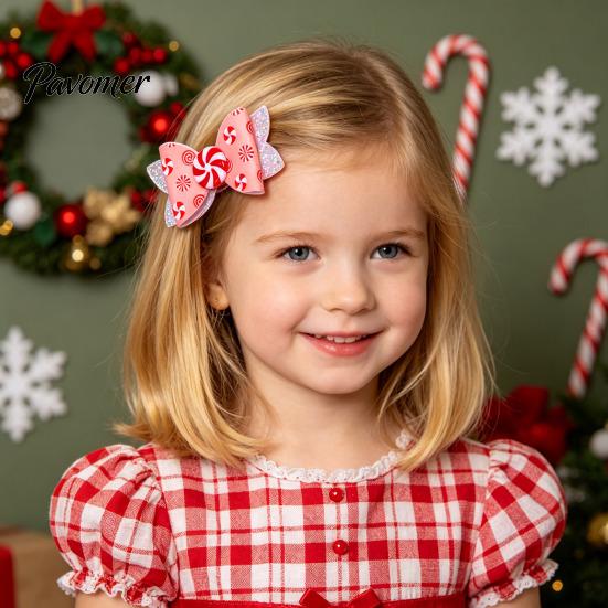 Charming Hair Clips for Photo Shoots Christmas Candies Bow Clip Women Girls, Sweet Glitter Hairpins, Artificial Leather Accessories Clip, Cute
