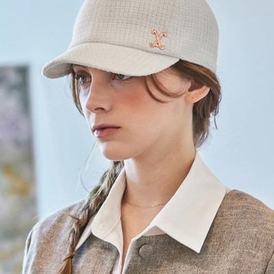 VA Curved Stud Tweed Ball Cap White