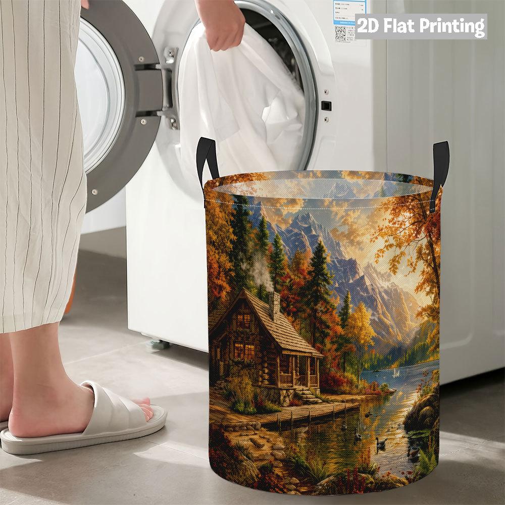 Collapsible Laundry Basket Large Round Waterproof Fabric Hamper Dirty Clothes Storage Bin Toy Organizer with Handles