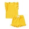 Girls' Ribbed 2-Piece Set - Solid Color Top & Pants