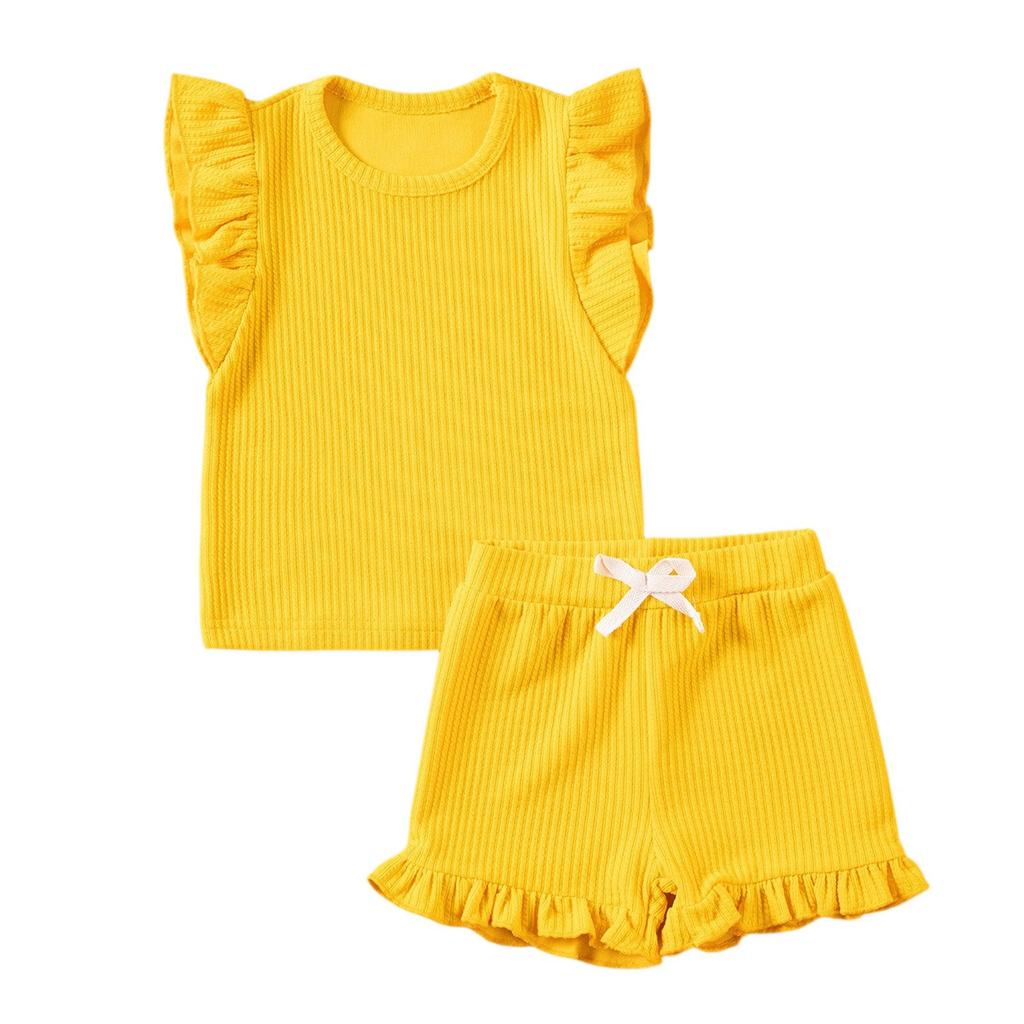 Girls' Ribbed 2-Piece Set - Solid Color Top & Pants