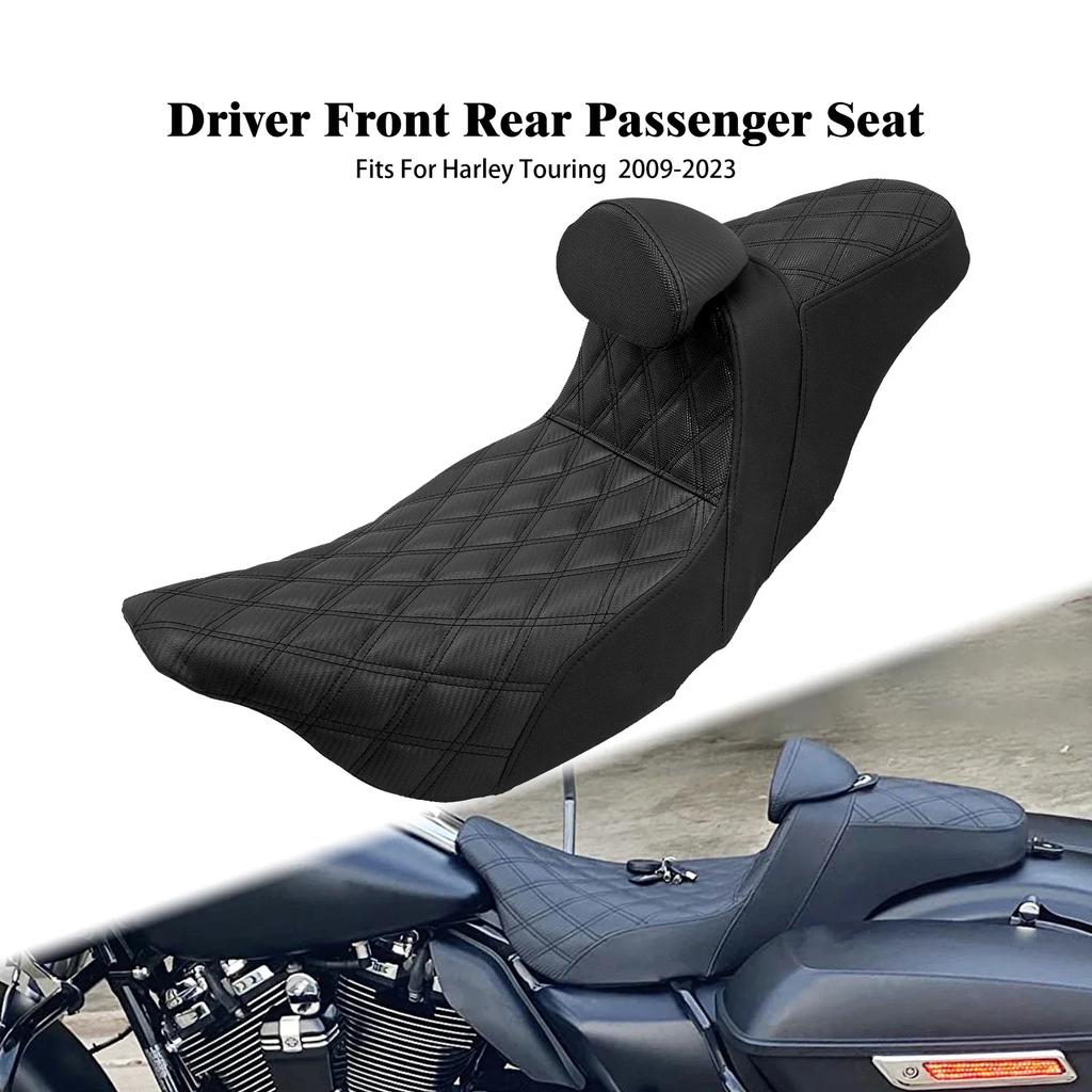 Motorcycle Two-Up Front Rear Driver Passenger Seat With Driver Backrest Cushions For Harley Touring Electra Glide FLTRX 09-2023