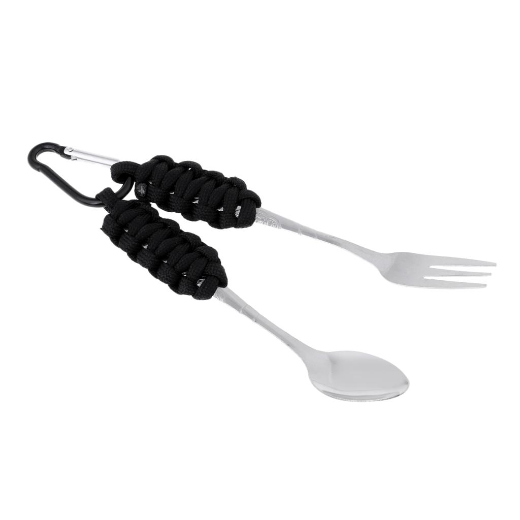 Portable Outdoor Spoon Fork Camping Cutlery Set with Carabiner Buckle
