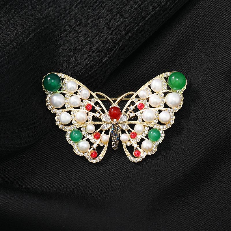 

Китайская ретро брошь-булавка с натуральным жемчугом высокого класса Duobao в виде бабочки, агат, кристалл, высококачественные аксессуары для женщин