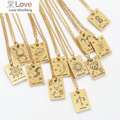 Colar de tarô com 12 constelações para homens e mulheres, joias em ouro verdadeiro, colar de aço inoxidável, misterioso destino, presente de boa sorte