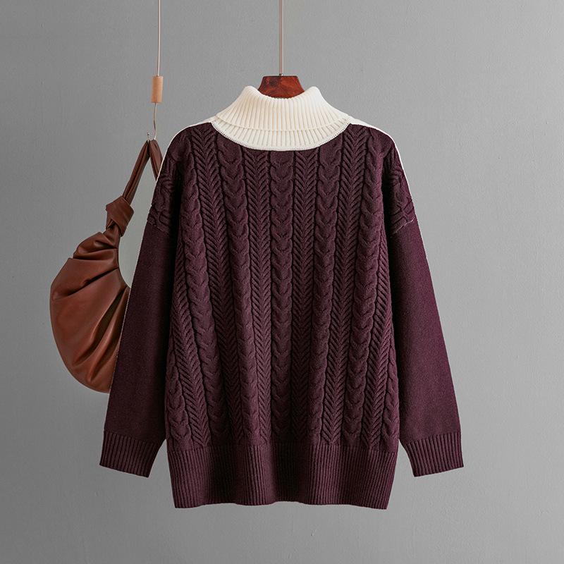 Two-Tone Jacquard Loose Slimming Long-Sleeve Knit Sweater, Autumn/Winter 2024