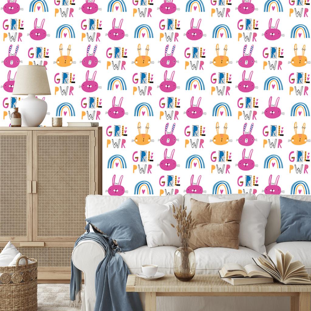 Wallpaper Colorful rabbits rainbows for living room and bedroom 50x1000