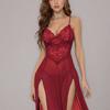 2026 New European and American Sexy Nightgown Long Dress Perspective Split-ended Woman