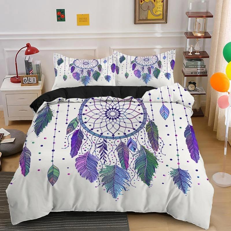 

Пододеяльник с перьями Dream Catcher Queen Size, комплект постельного белья Bohemian Mandala, полиэстеровый чехол с узором «тай-дай» для девочек EU Single 135x200cm