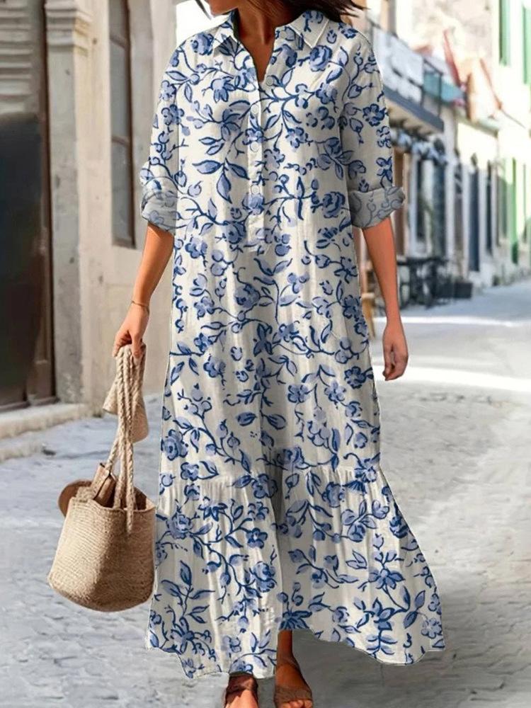 Womens Printed Polo Collar Midi Dress In Multiple Patterns