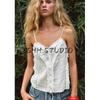 Spring New Women's Clothing Pure Desire Style Laminated Decoration Embroider Cotton Tulle Sling Tops 0881073