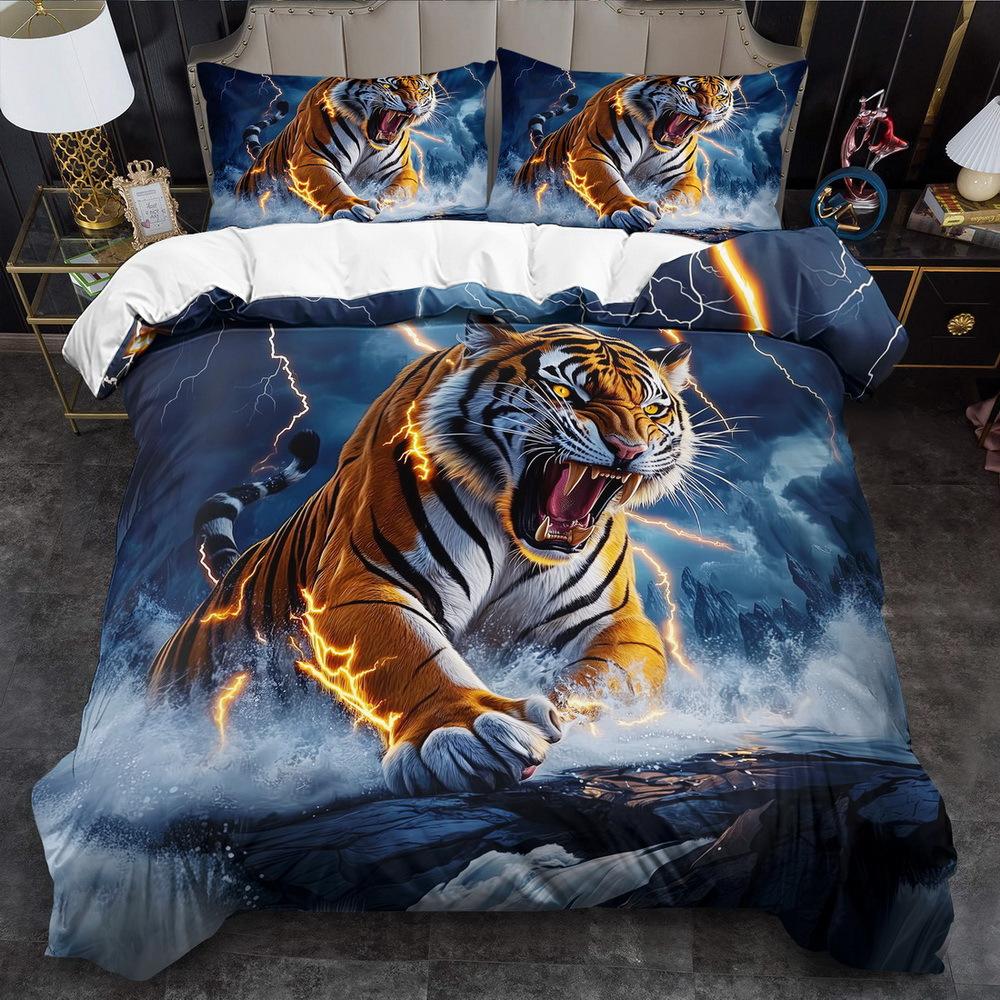 

2/3pcs Tiger-Themed Duvet Cover Set, Soft, Breathable, and Comfortable, Cartoon Animal Print Bedding Set with Zipper Closure Duvet Cover Set&EU Single(135x200cm)