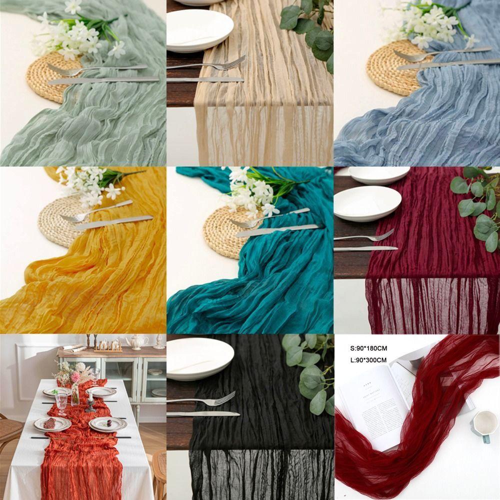 Semi-Sheer Gauze Table Runner Solid Color Tablecloth Luxury Table Cover Wedding Decor